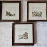 Vintage 3x Ludwig Urack Small German River Scene & Boats Art Prints
