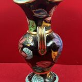 Flowered vase with gold accents or Vallauris, approximately 30 cm - signature to be identified.