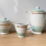 Vintage tea/coffee service in white green gold porcelain LUNEVILLE made in France