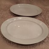 2 anciens plats de service ovales en porcelaine blanche 34cm, fin 19e