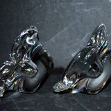 Set of 2 crystal candlesticks signed daum france - flambeaux vintage design 1960