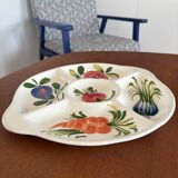 Plat apéritif compartiments légumes en barbotine majolique vintage