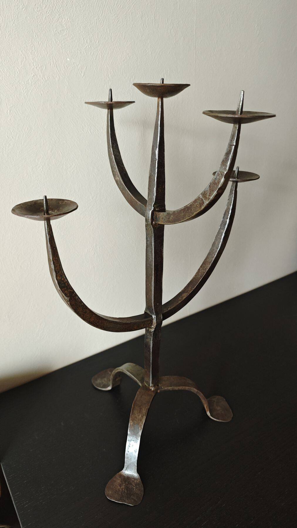 Large Brutalist Wrought Metal Candlestick - Early 20th Century
