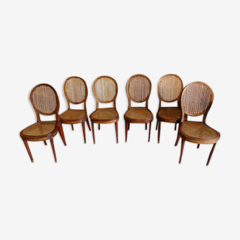 Serie de 6 chaises style Louis XVI cannées