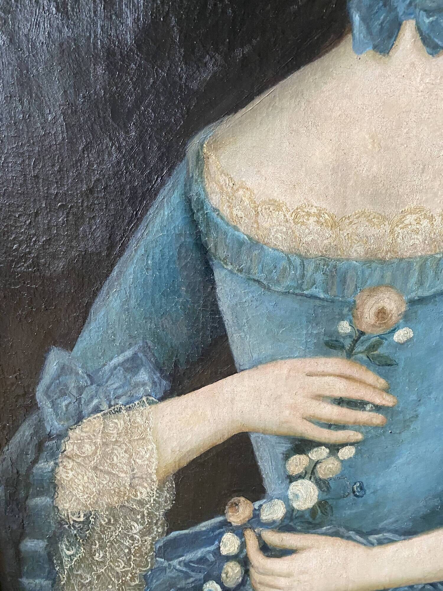 Louis XV table oil on canvas frame with gold leaf.