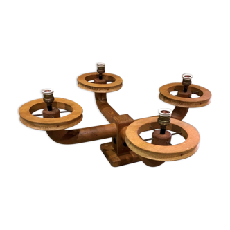 Solid oak chandelier by Guillerme et Chambron, 1950s/60s