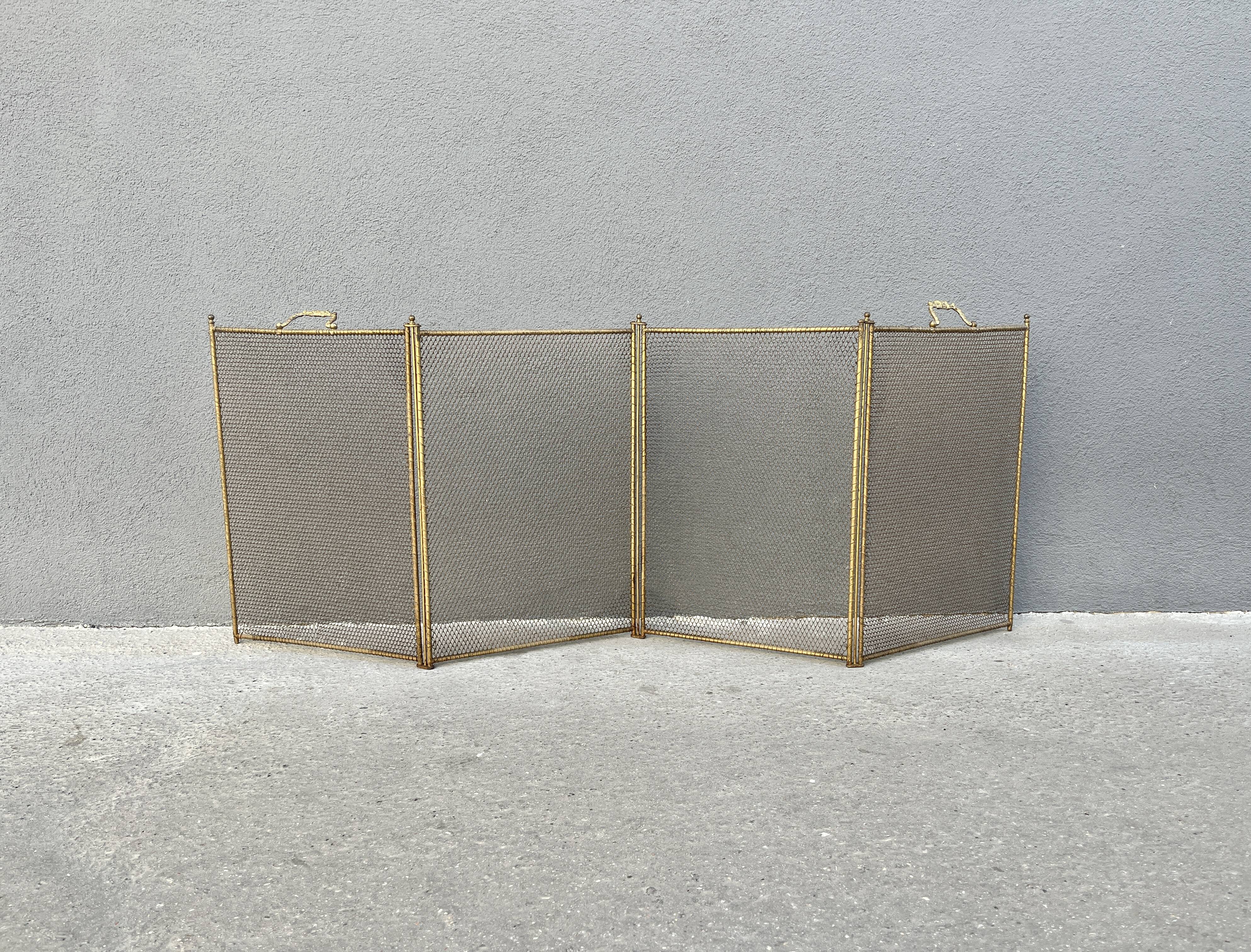 Old 19th century fireplace screen, old 4-panel spark arrester