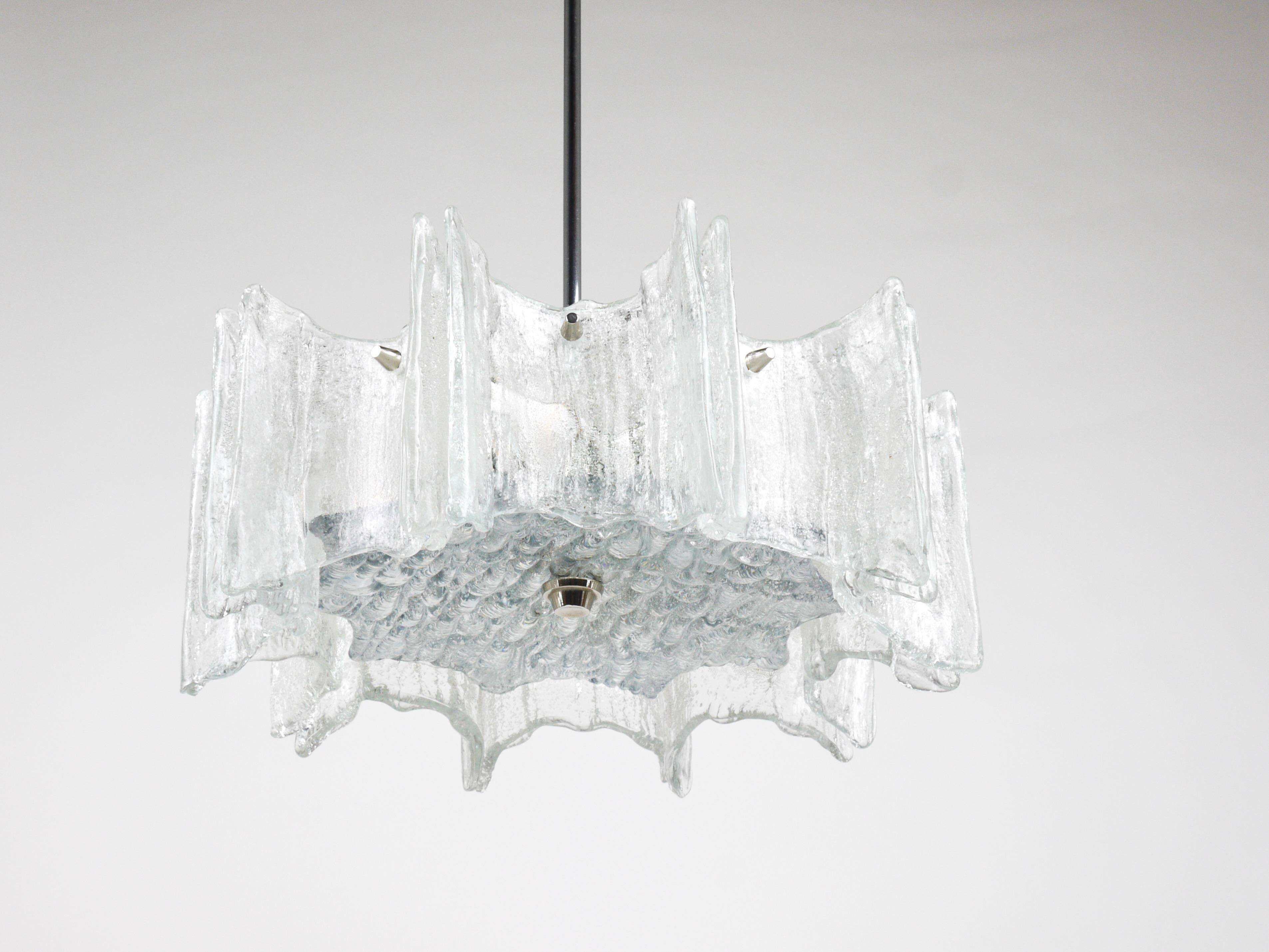 Frosted glass star chandelier J.T. Kalmar Vienna, Austria, 1960s