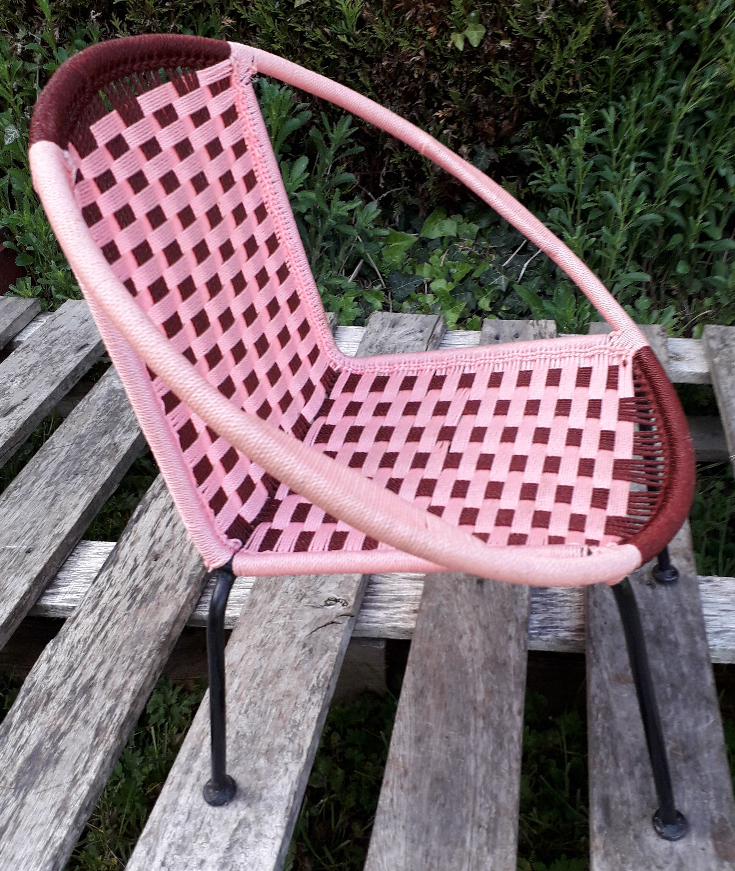 Pink nylon rope child's basket armchair
