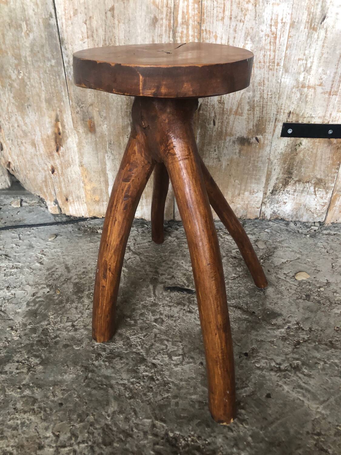 Tabouret Sellette Bois Brut + Assise Rondin Vintage