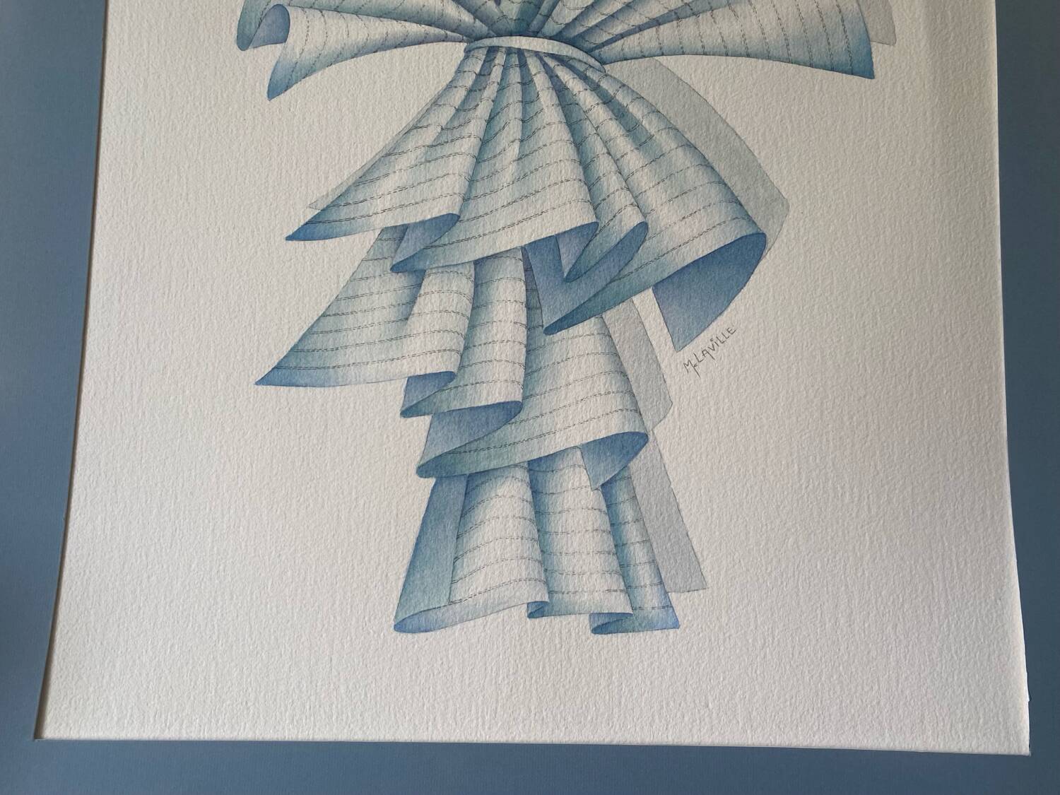 Antique Watercolor on Paper by Monique Laville, Abstract, Large Format