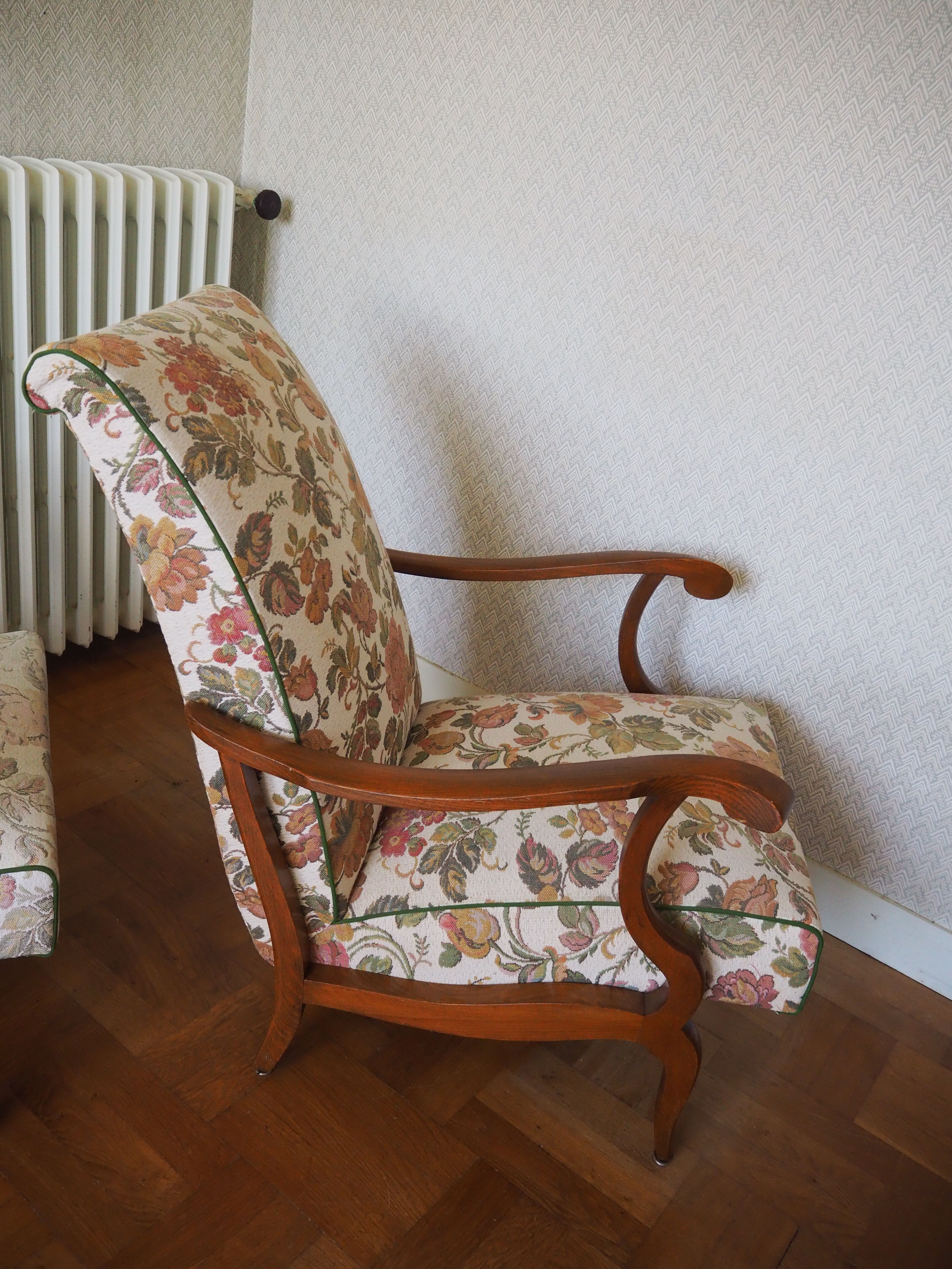 Four 1950s armchairs - wooden armrests