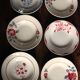 6 mismatched red and blue Art Deco soup plates, Badonviller Digoin