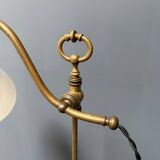 Adjustable brass table lamp with opaline glass shade