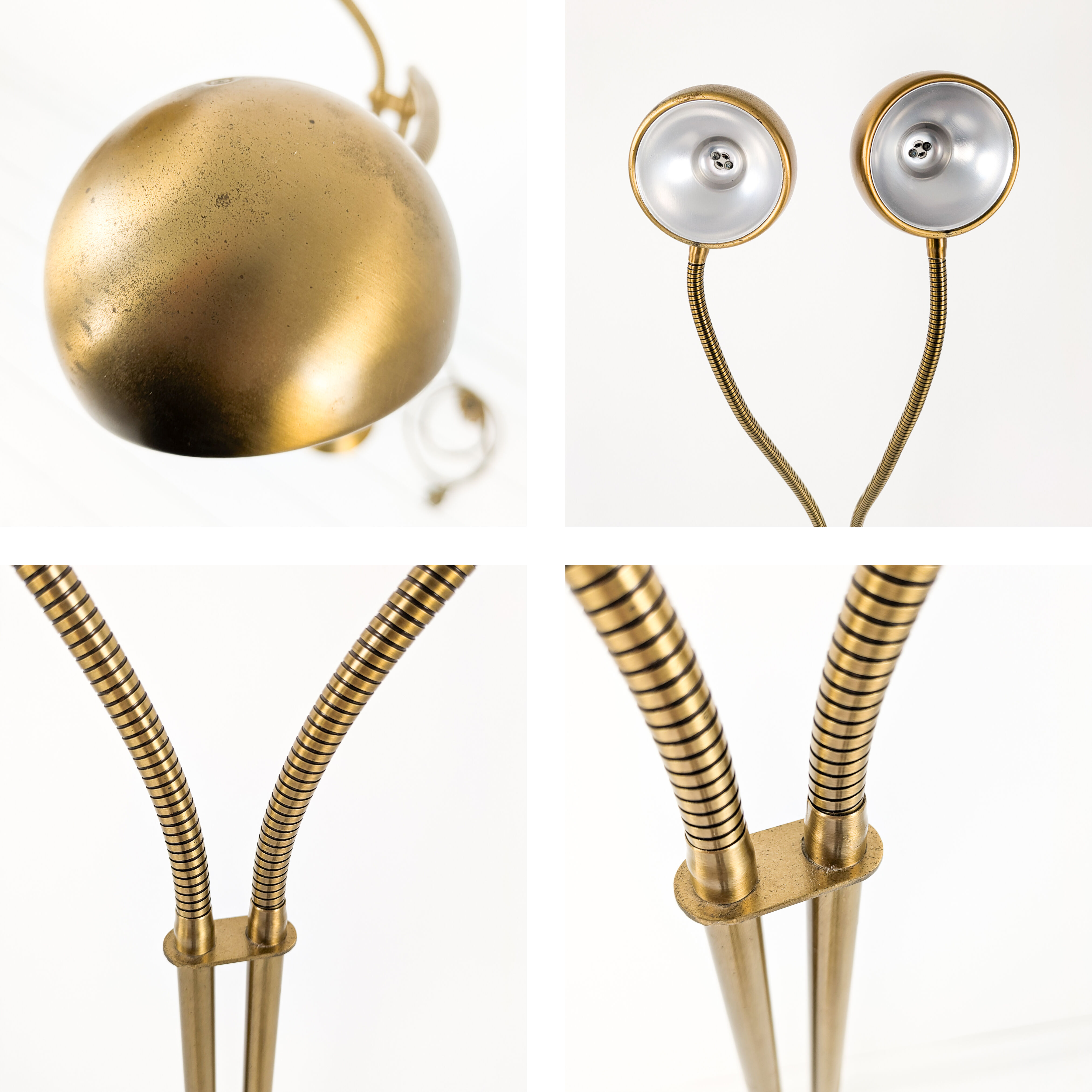 Lampadaire vintage Fischer à 2 têtes, laiton mat orientable