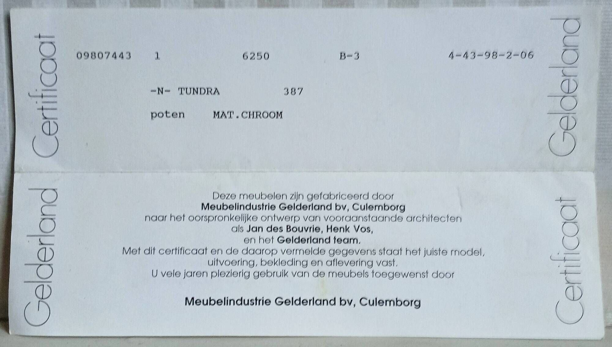 Jan Des Bouvries (1942-2020) for Gelderland, "Tundra" sofa with certificate