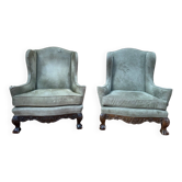 Pair of wingback armchairs in George III style – Carved wood – 18th century.