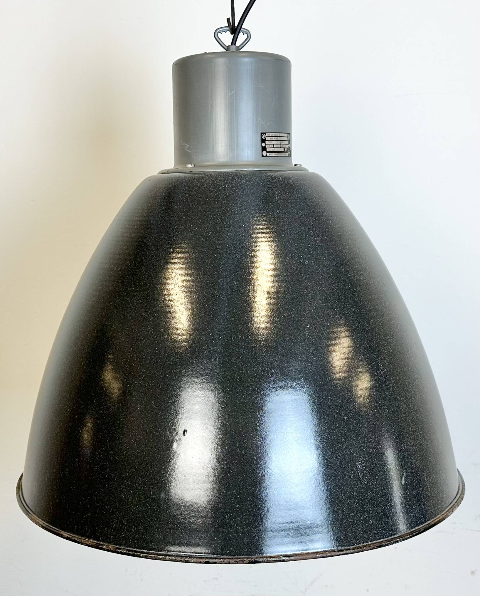 Large Dark Grey Enamel Industrial Factory Lamp from Elektrosvit, 1960s
