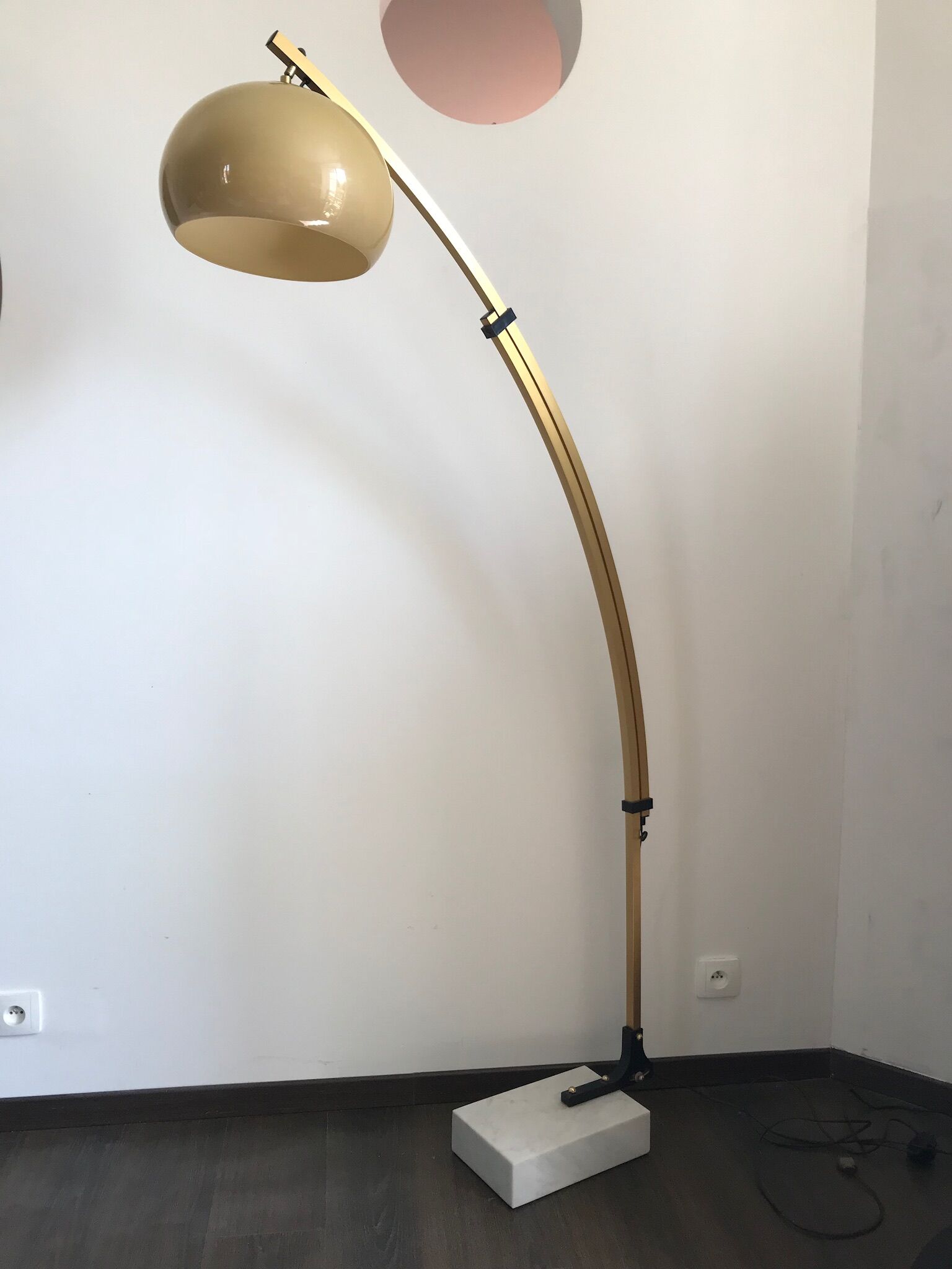 Arc floor lamp gilded stretch 70s