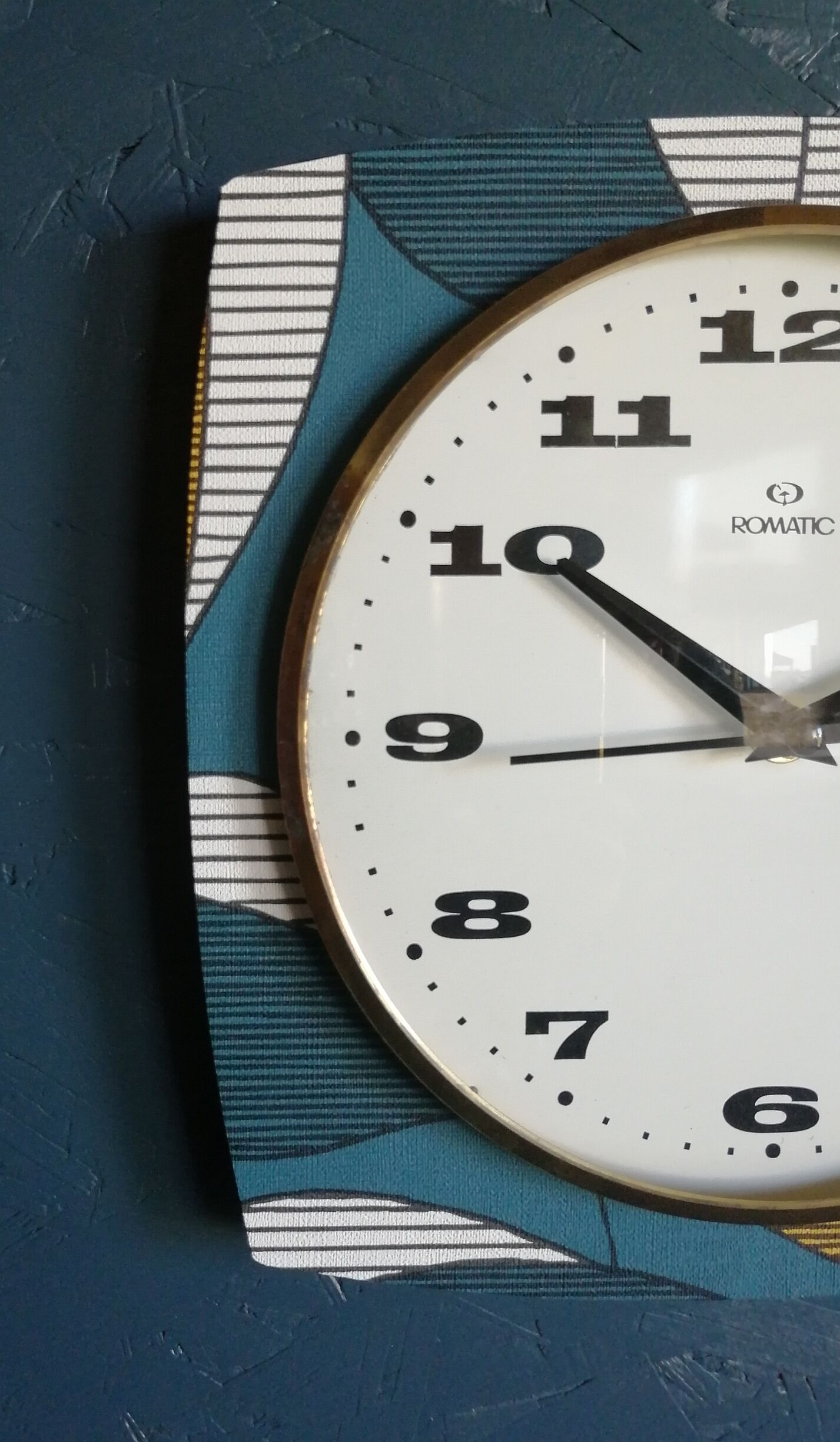 Vintage clock square silent wall clock "Romatic blue white ochre"