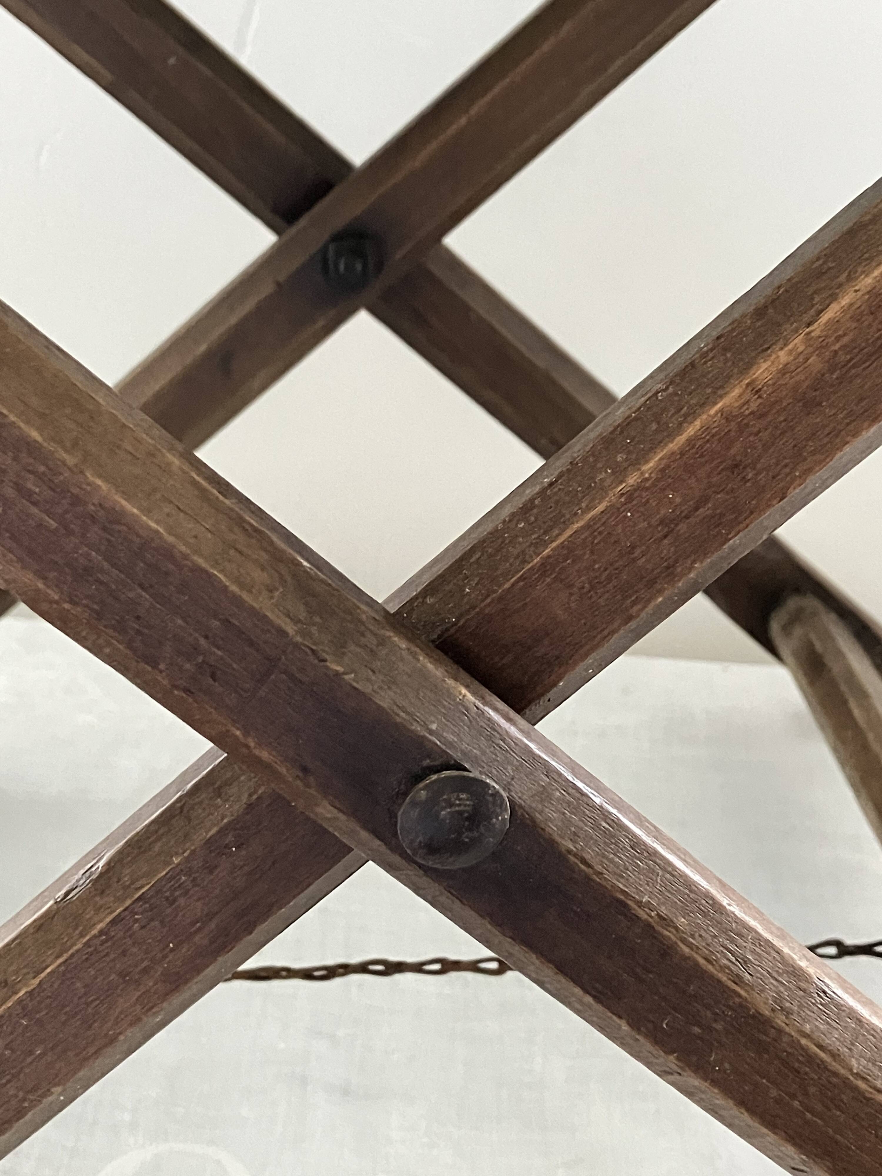 Folding stool, wood and canvas seat