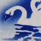 Hollow plate Moulin des Loups Hamage France, blue and white swan decoration.