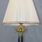 Lamp in gilded bronze & veined water green marble & pleated lampshade
