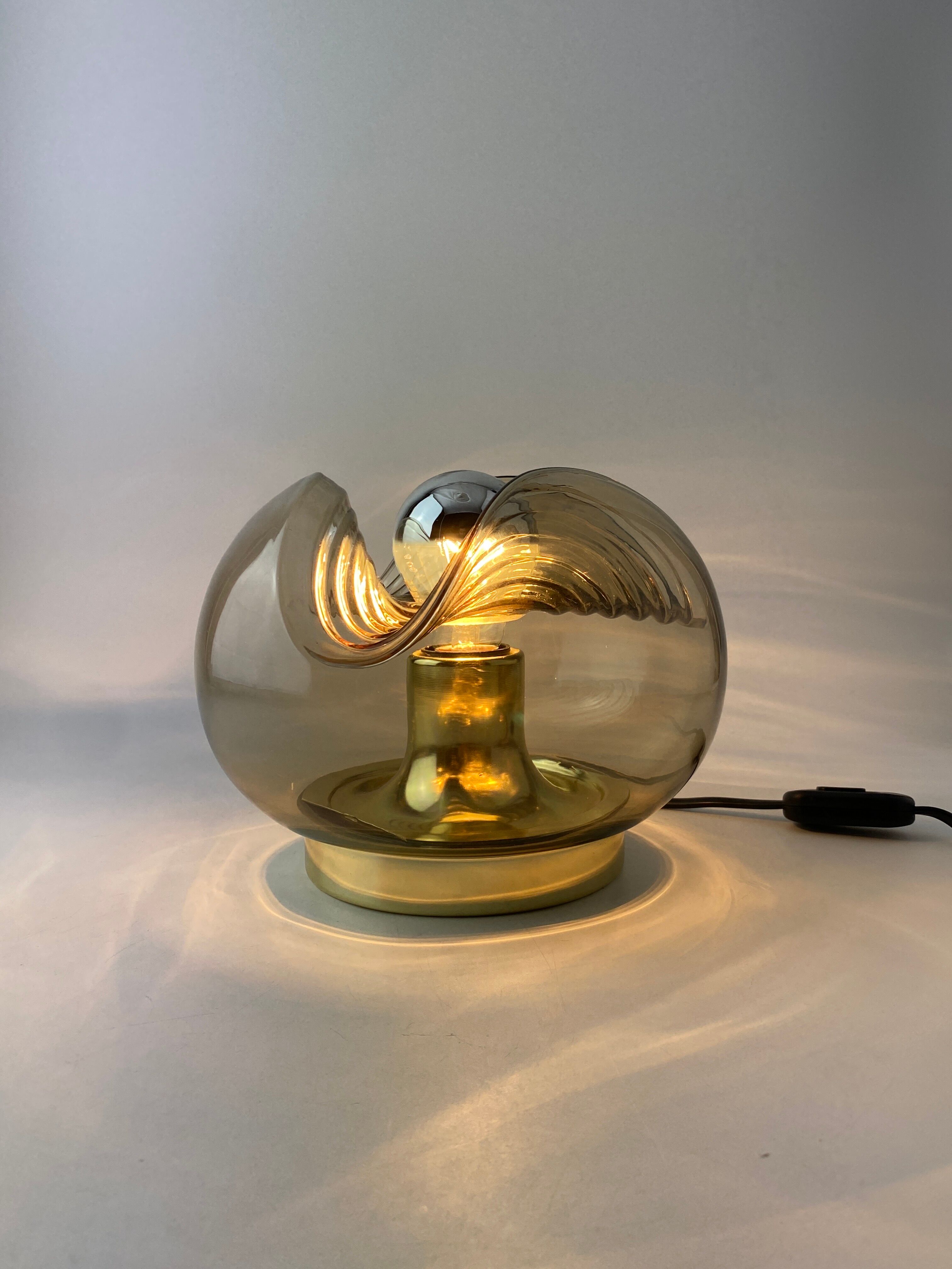 Smoked Glass & Gold Chromed table lamp futura by Peill and Putzler 1970