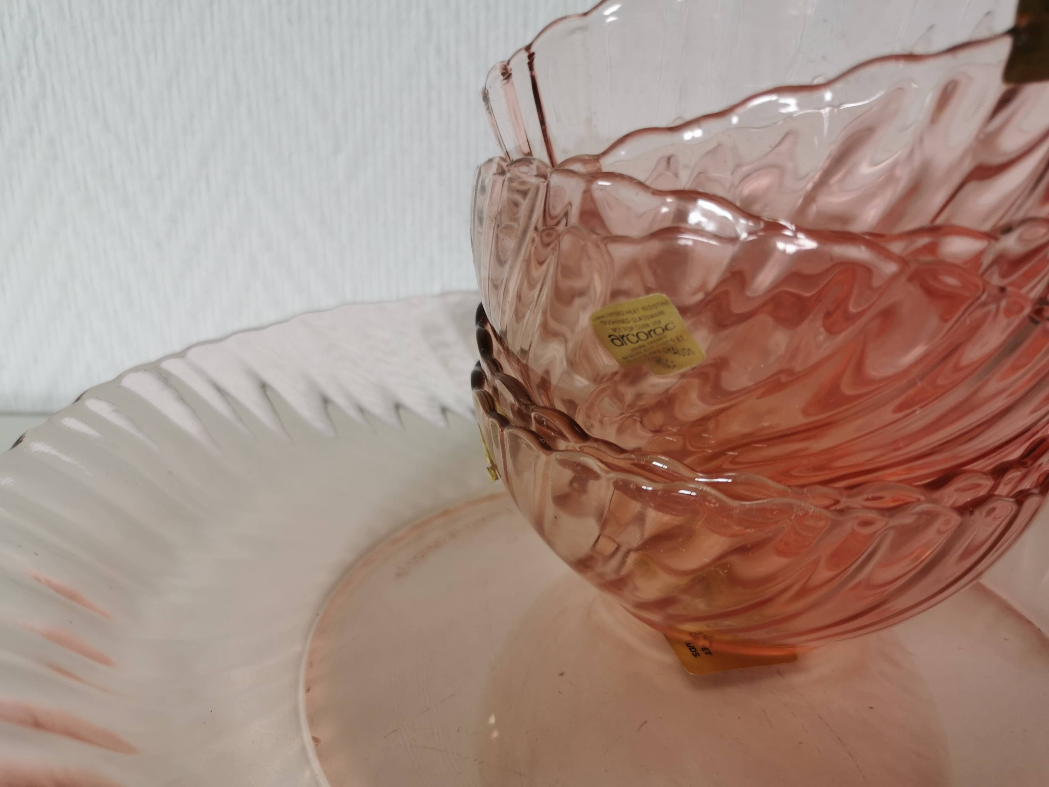 service à dessert en verre rose rosaline tourbillon