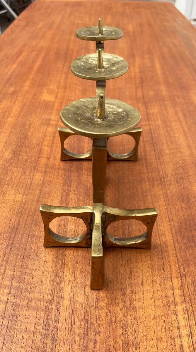 Brutalist metal candlestick from the mid-century by Heinz Goll