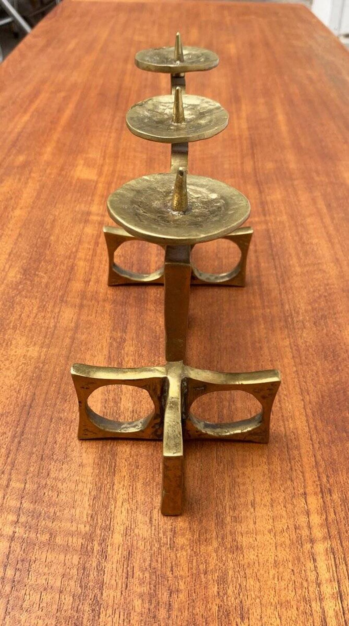 Brutalist metal candlestick from the mid-century by Heinz Goll