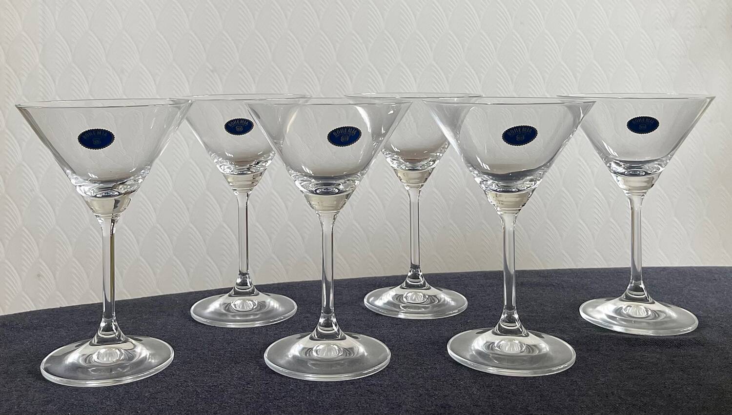6 Bohemian crystal cocktail glasses.