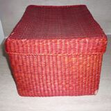 Boite en osier tressé rose-rouge