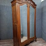 antique walnut carved wardrobe – Louis XV style – mirror doors – 19th century