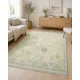 Hand-Knotted Wool Area Rug, Oushak Ivory Sage Green Design Carpet for Living Room