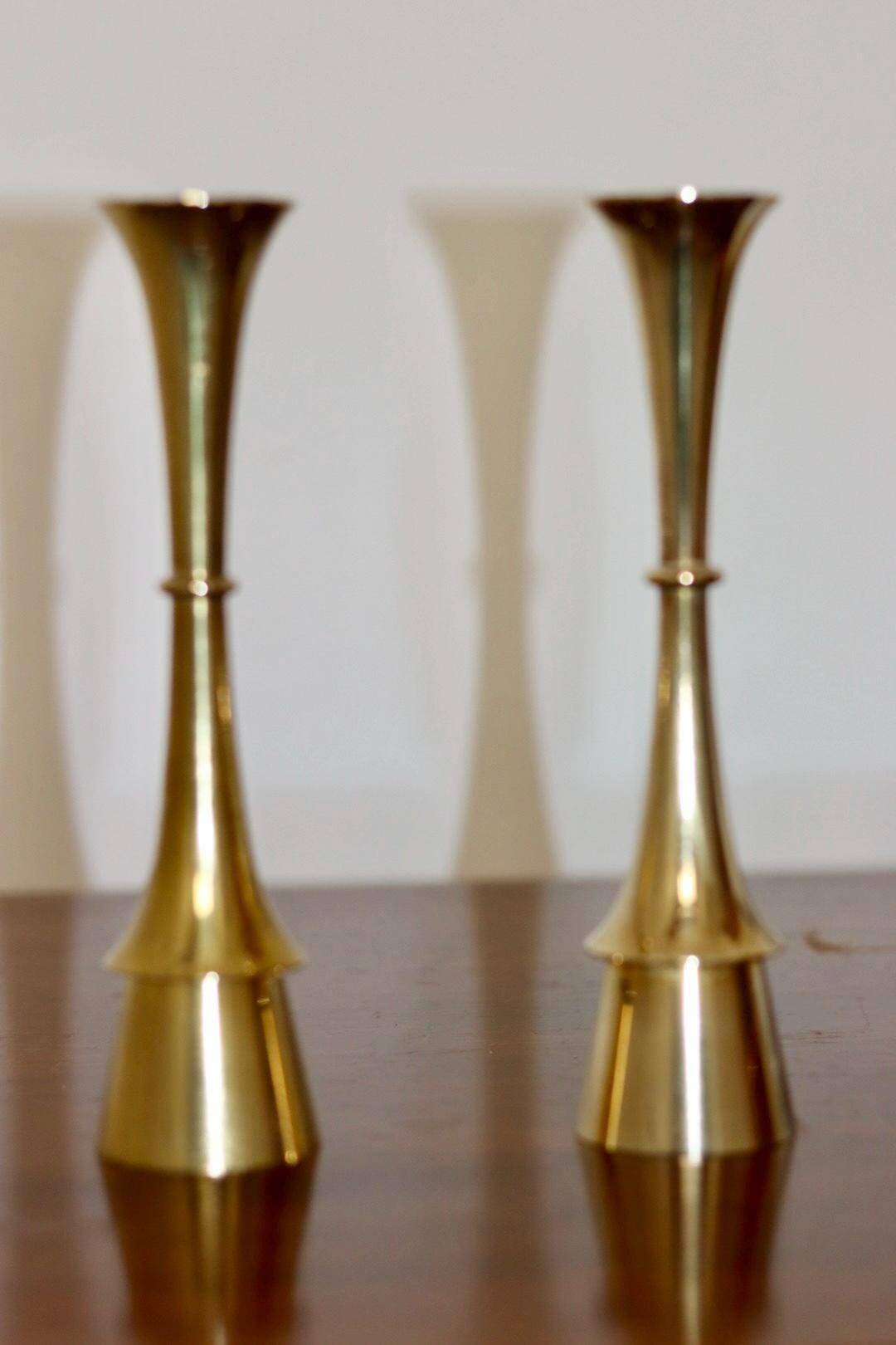 Pair of Scandinavian brass candlesticks from the 1950s by Dansk Designs.