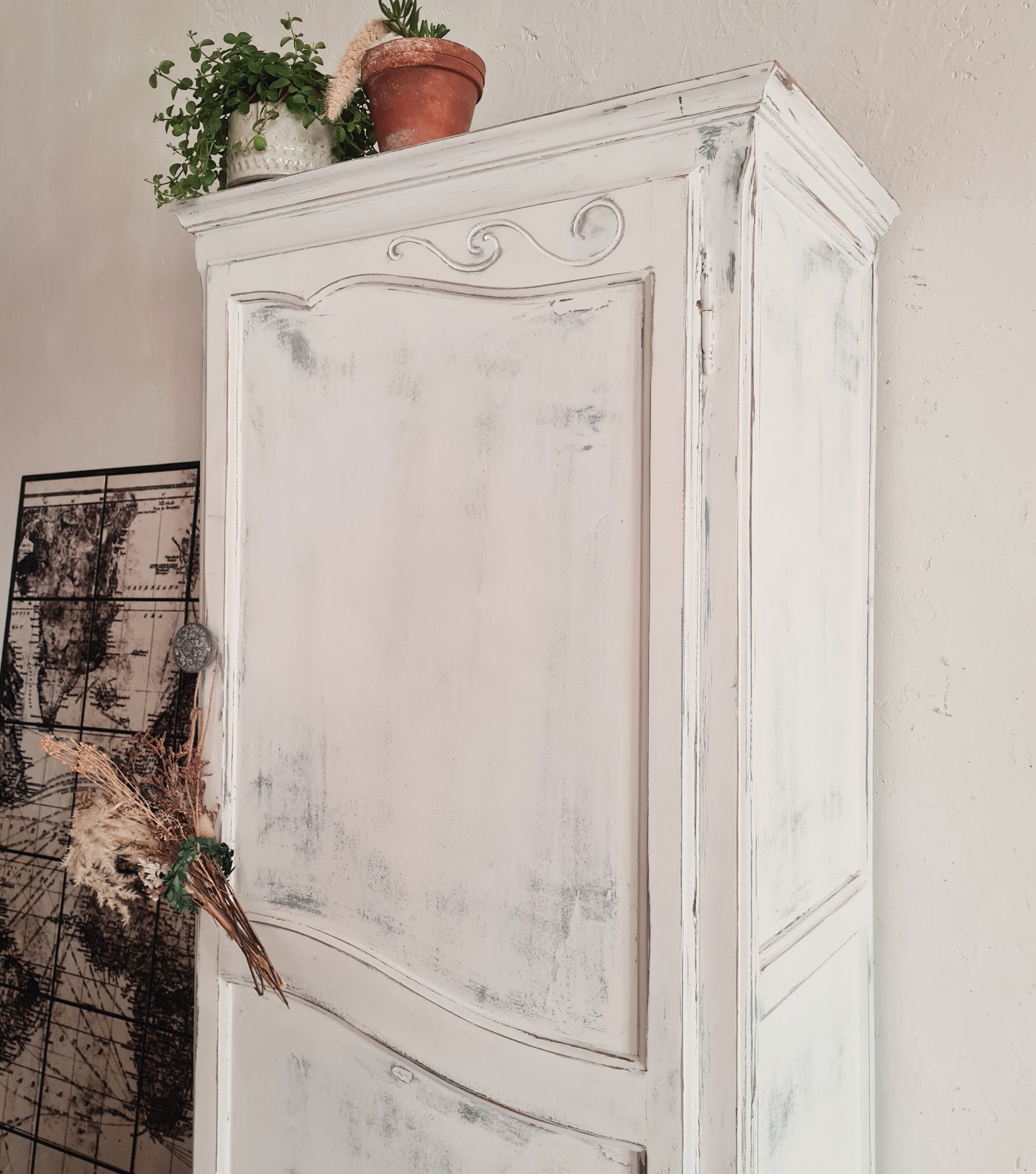 White hosiery cabinet renovated blue interior