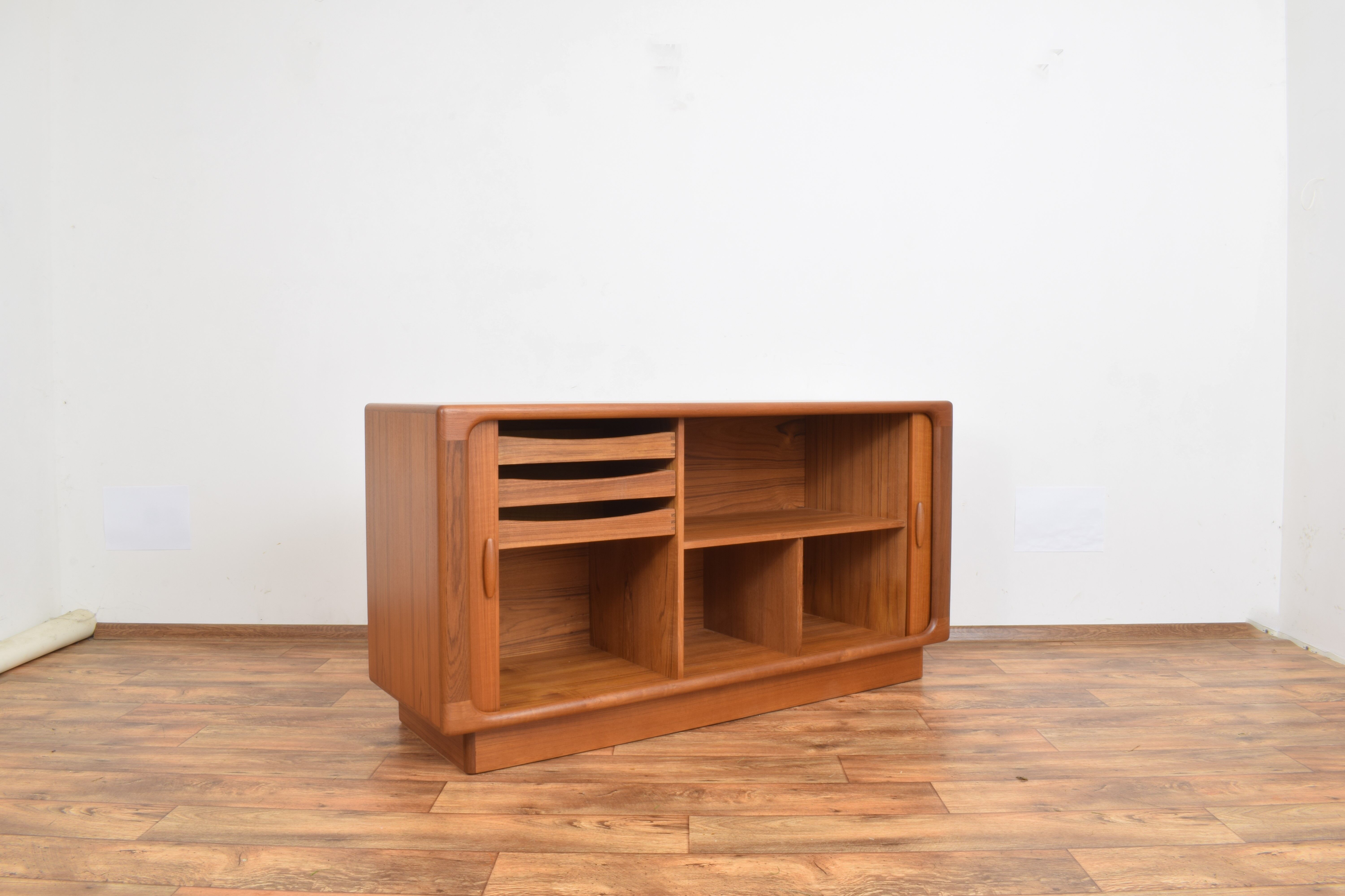 Mid-century danish teak sideboard with tambour doors from dyrlund, 1960s.