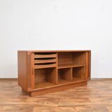 Mid-century danish teak sideboard with tambour doors from dyrlund, 1960s.