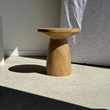 Natural solid mango side table (monoxyle) with conical legs.