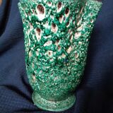 Emerald green lava vase in vintage ceramics
