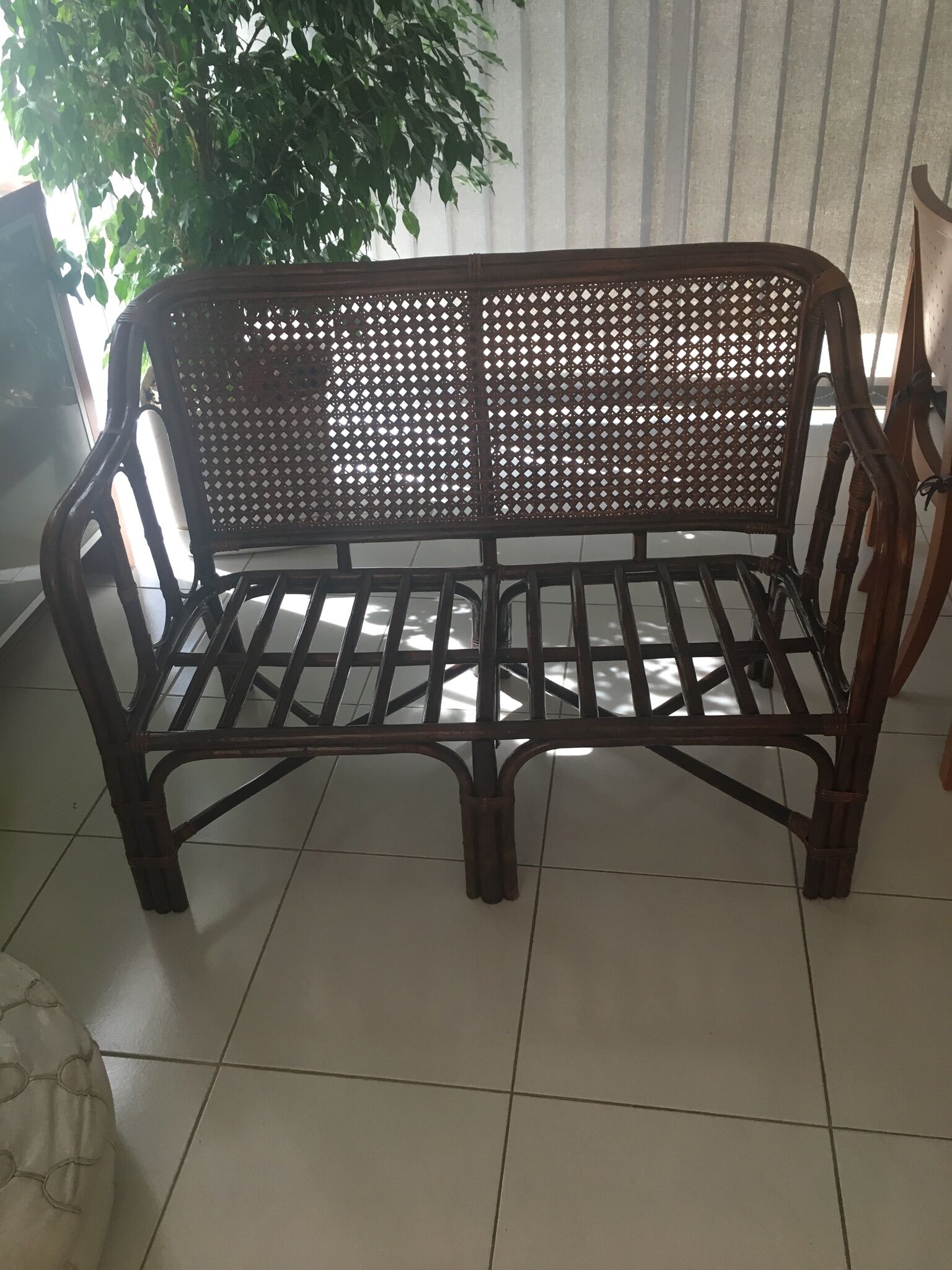 Rattan bench and vintage canning