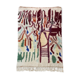 Moroccan Berber carpet Beni Ouarain ecru with colorful patterns 246x158cm