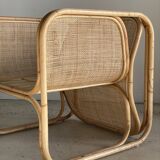 Amsterdam rattan armchair with U-shaped armrest, squared canework