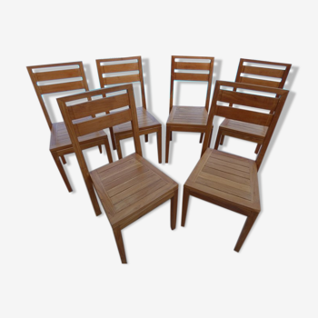 6 chairs of golden oak color in solid wood brand codium maison
