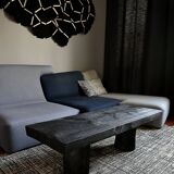 Log coffee table with burnt wood finish, shou-sugi-ban