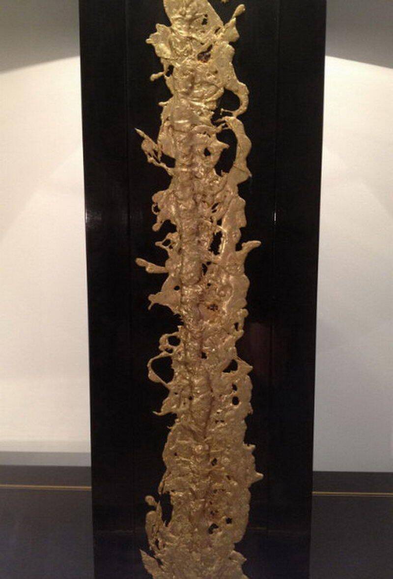 Large black lacquered lamp with gilt bronze decoration