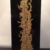 Large black lacquered lamp with gilt bronze decoration