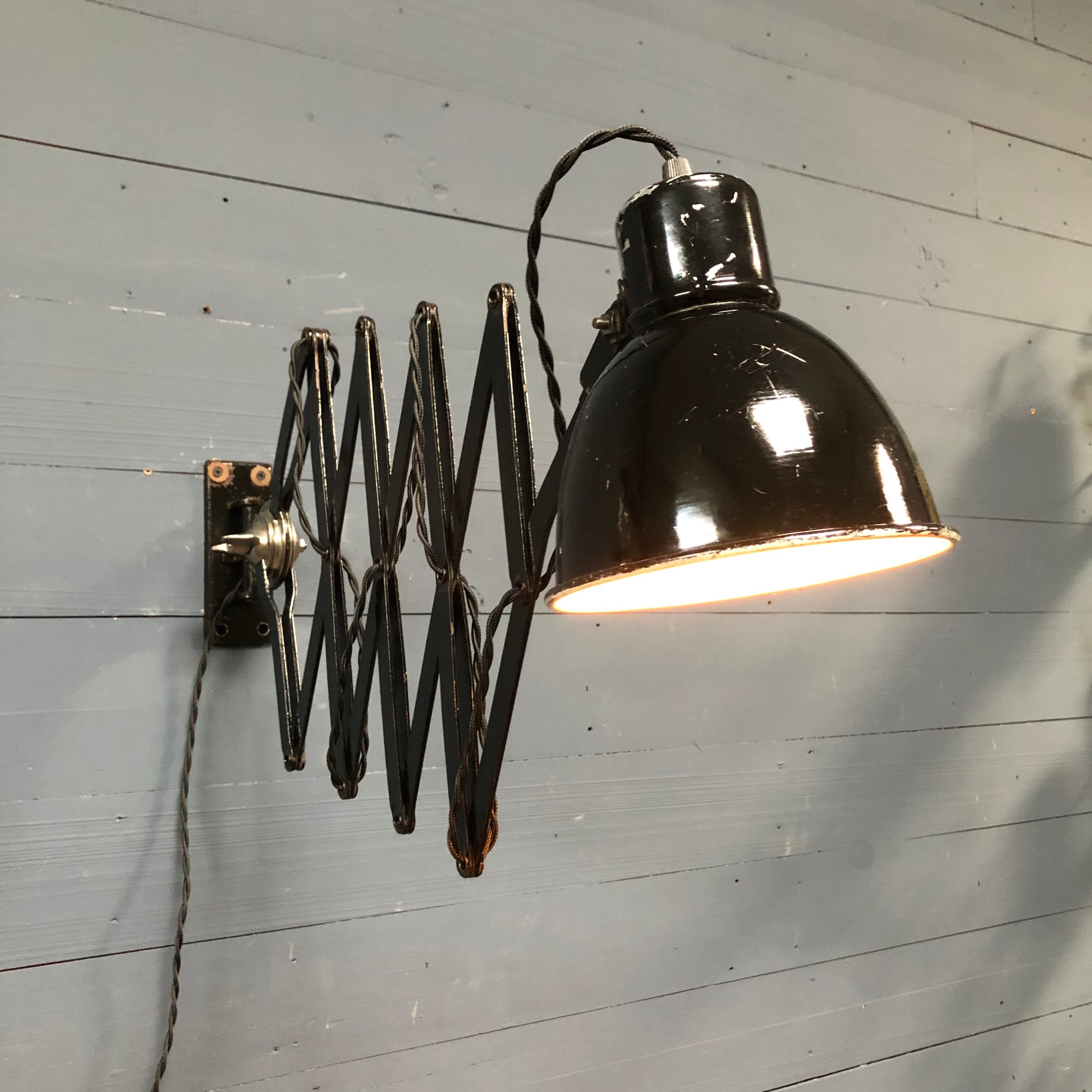 XL black scissor lamp from PeHaWe Leuchten Dresden, German 1940s