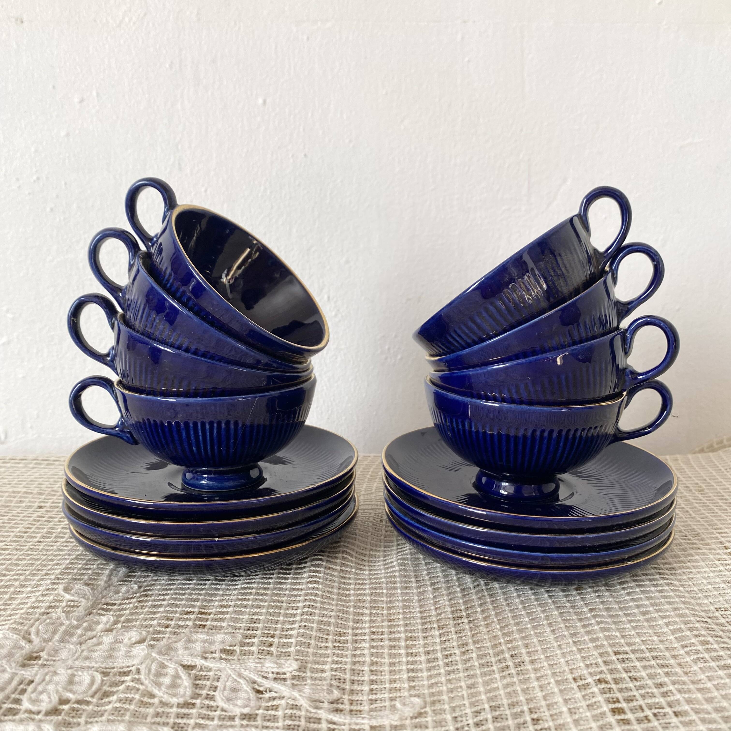 Midnight blue and gold coffee cups and saucers